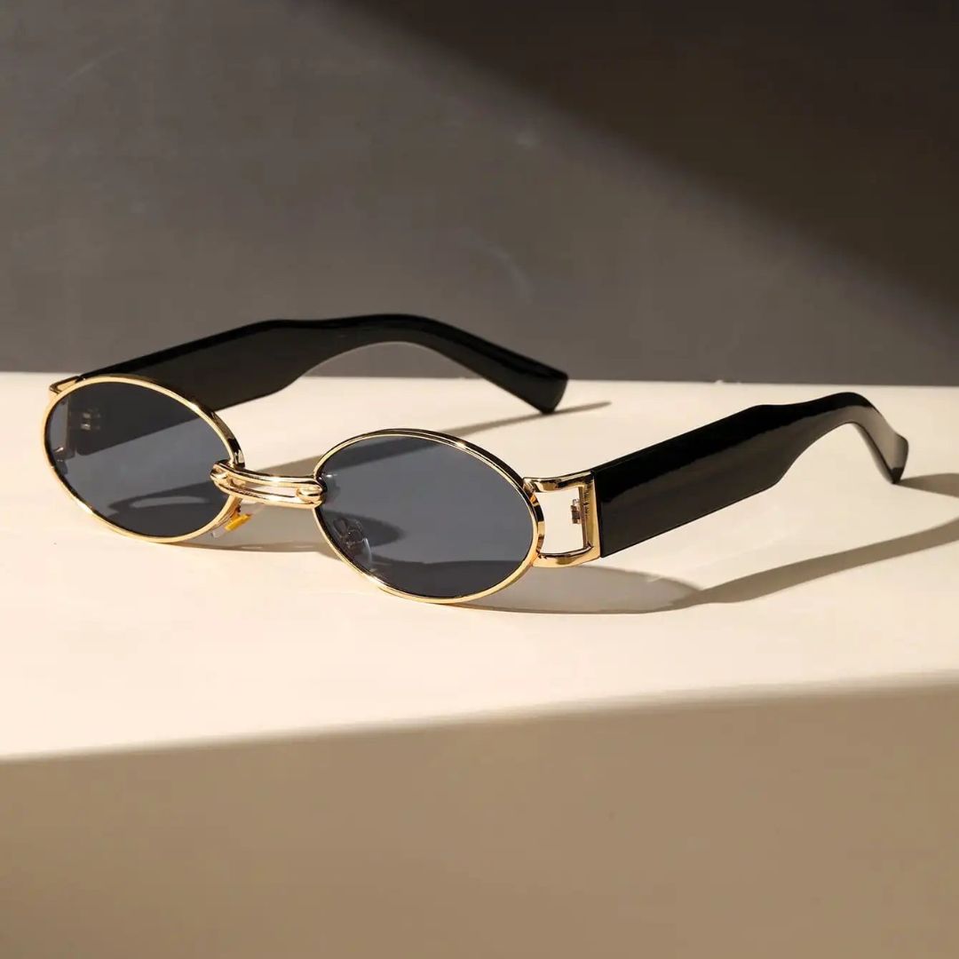 Vintage oval sunglasses tortoiseshell frame gold-tone metal rim UV400 unisex classic retro style