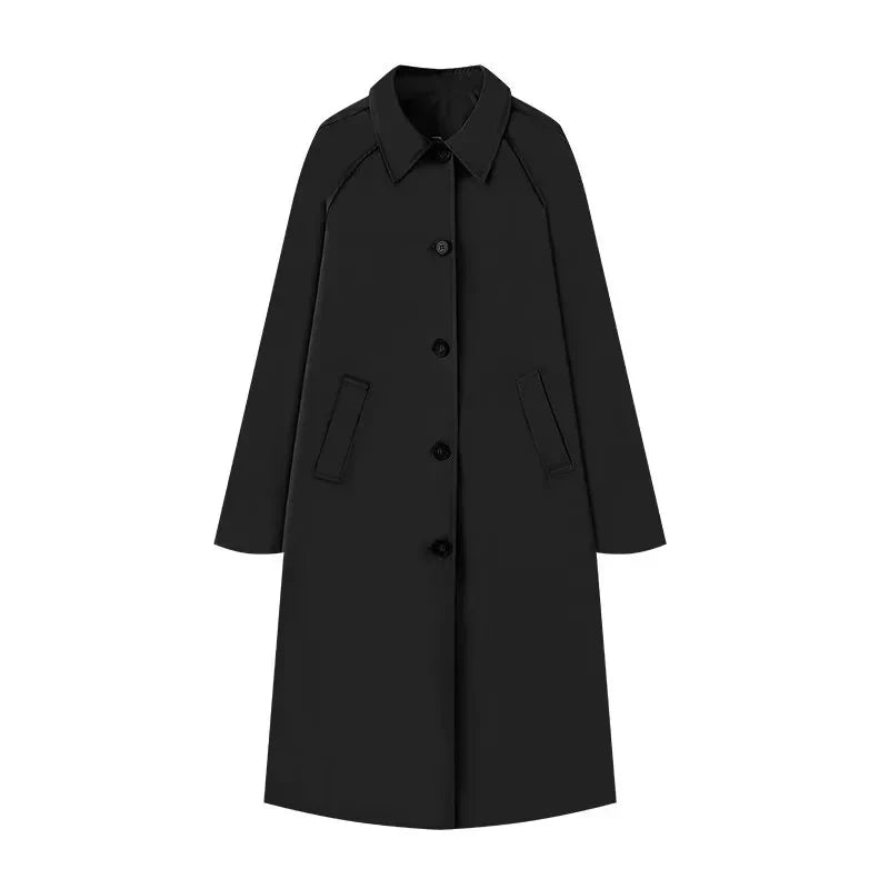 Women's wool blend midi coat with raglan sleeves and button closure in classic office style