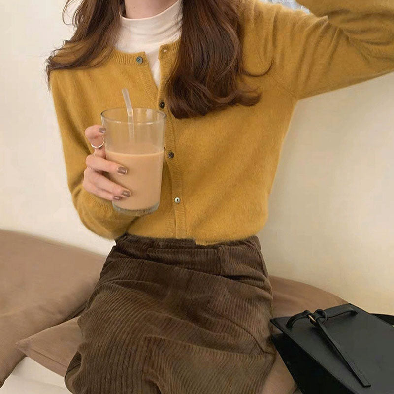Women's relaxed fit soft knit cardigan button front ribbed trim cozy layering piece