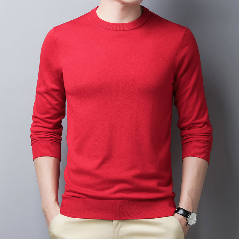 Men's slim fit silk wool blend long sleeve tee with ribbed neck and cuffs in neutral tone