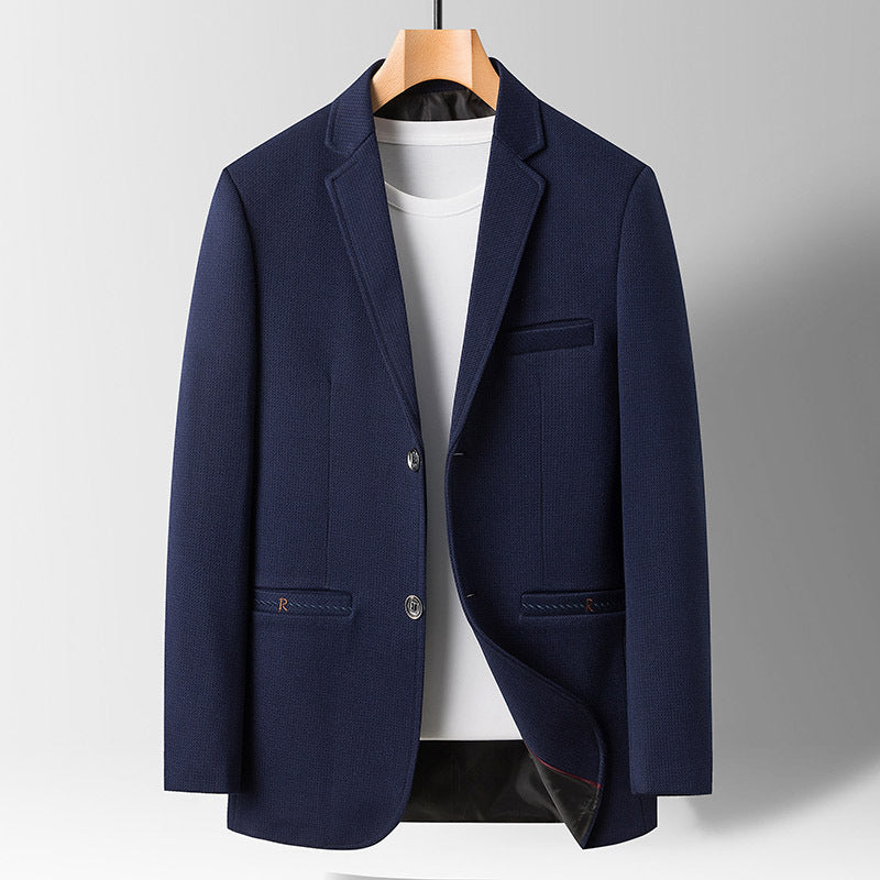 Men's woven blend blazer tailored hip-length fit notched lapel wrinkle-resistant fall collection