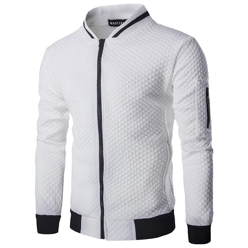Men's navy quilted bomber jacket slim fit zip front with premium textured quilted fabric