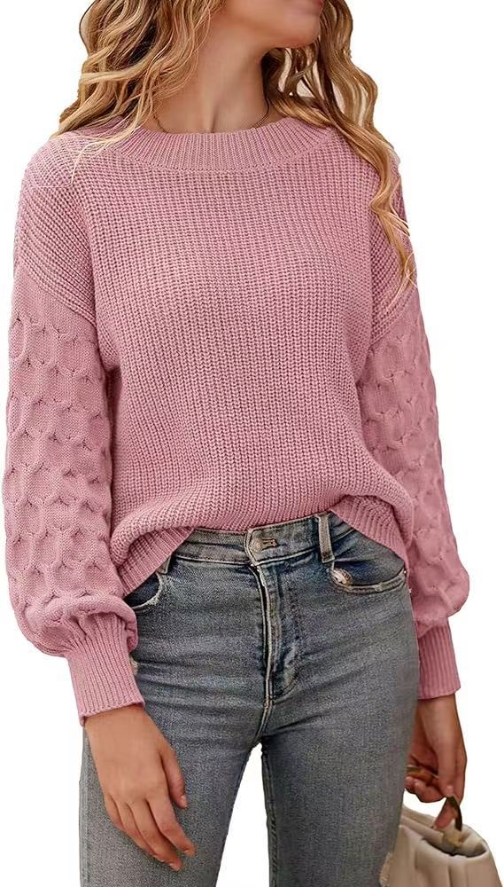 Lily cream chunky knit sweater relaxed fit with textured sleeve pattern for fall winter