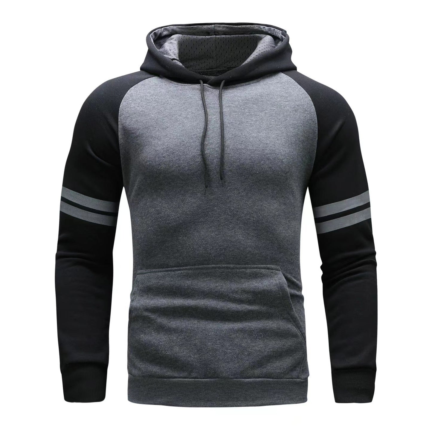 Men's heather gray raglan sleeve pullover hoodie regular fit cotton blend athleisure sweatshirt