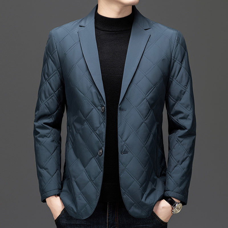 Men's slim fit quilted blazer jacket notched lapel diamond pattern smart casual office wear