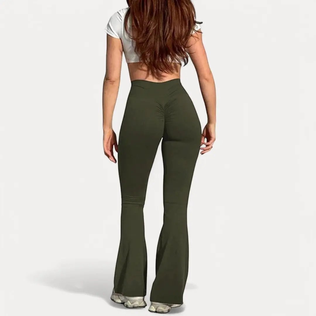 High-waist flare leggings with scrunch butt-lifting detail, contoured waistband, breathable stretchy fabric