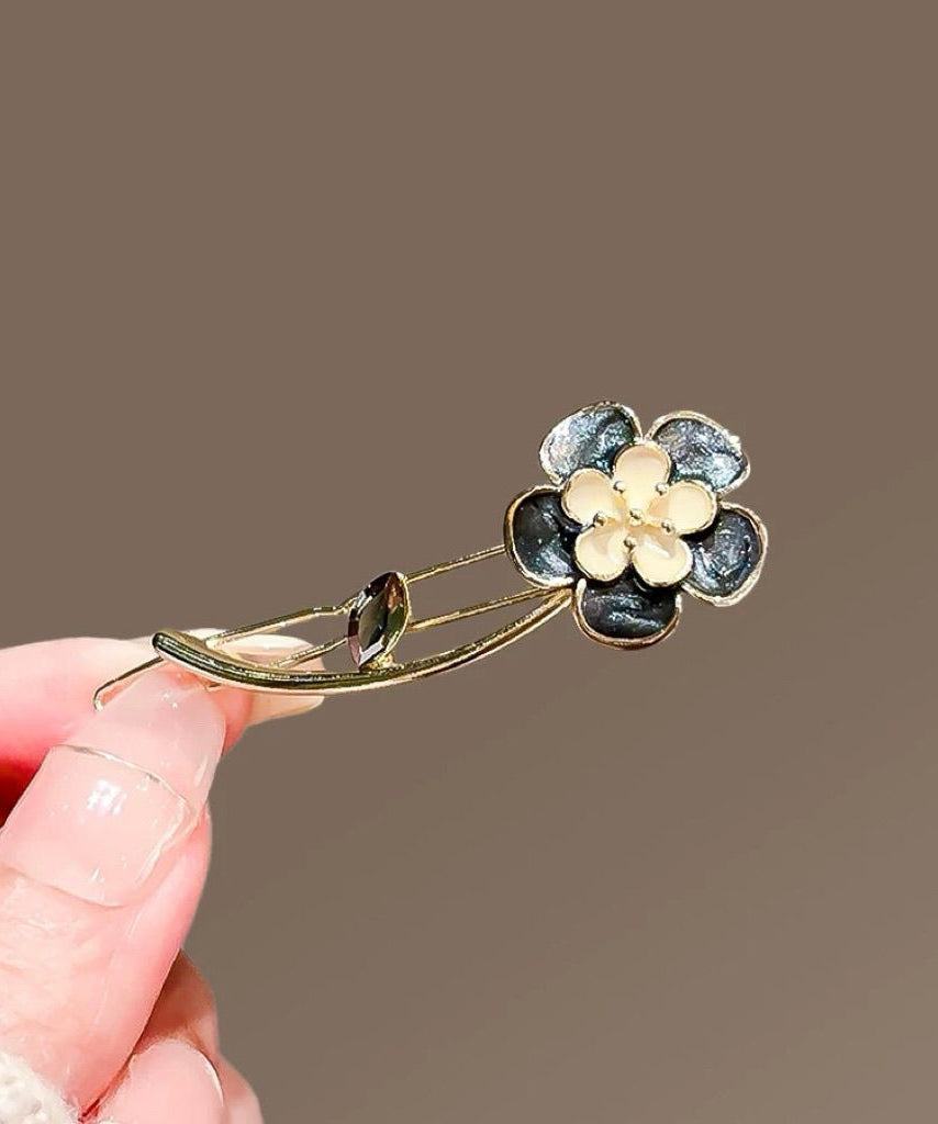 Épingle à cheveux florale en alliage noir au design original - Wavlynn