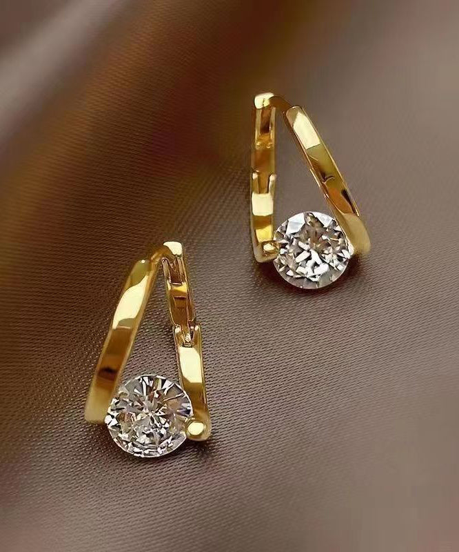 Boucles d'oreilles créoles originales en cuivre doré et zircon - Wavlynn