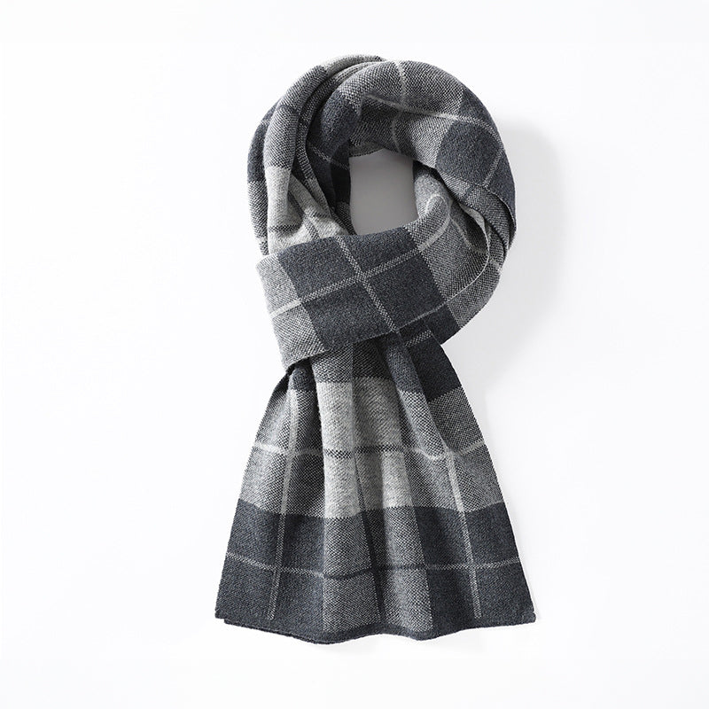 Charcoal grey black monochromatic plaid wool scarf with subtle sophisticated pattern for versatile styling