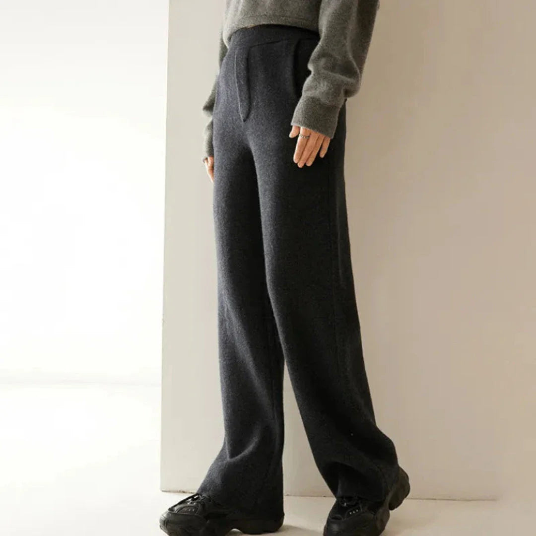 Renata ivory cashmere wide-leg trousers with high-rise waist and smooth draped silhouette