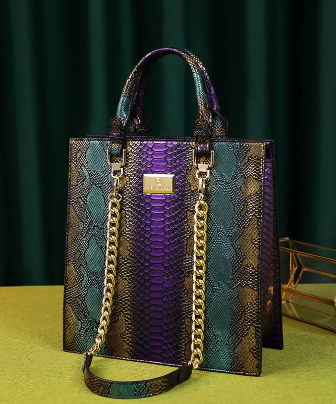 Sac fourre-tout rétro de grande capacité en serpentine de couleurs mélangées - Wavlynn