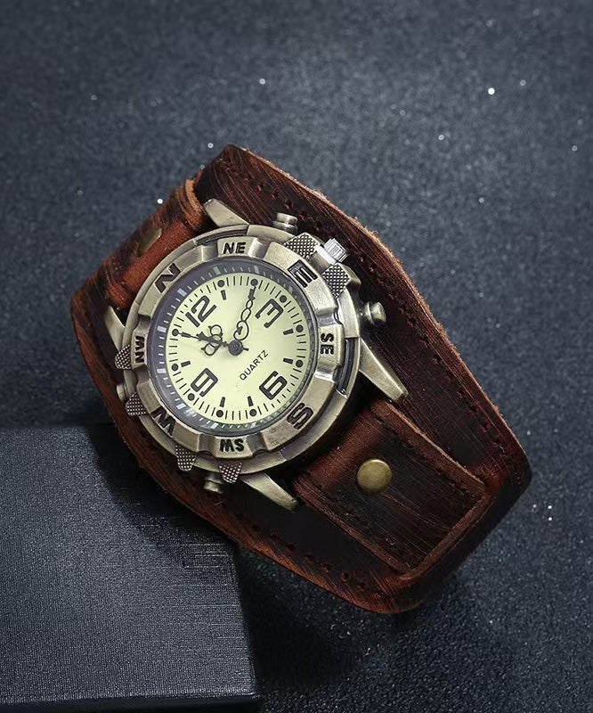 Montre rétro étanche à quartz en cuir rouge - Wavlynn