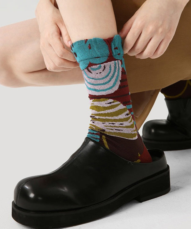 Chaussettes mi-mollet rétro polyvalentes en coton jacquard - Wavlynn
