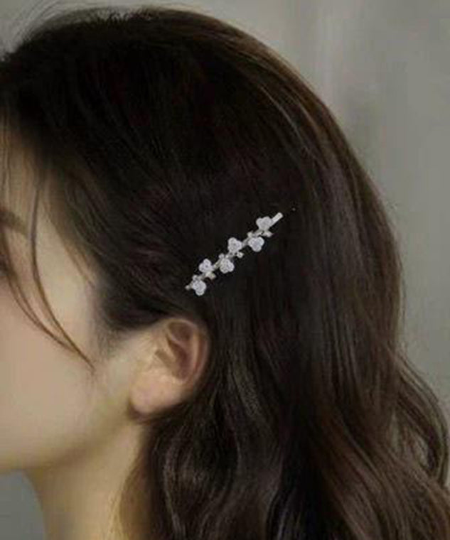 Paire d'épingles à cheveux rétro en alliage blanc et zircone, motif fleur de prunier - Wavlynn