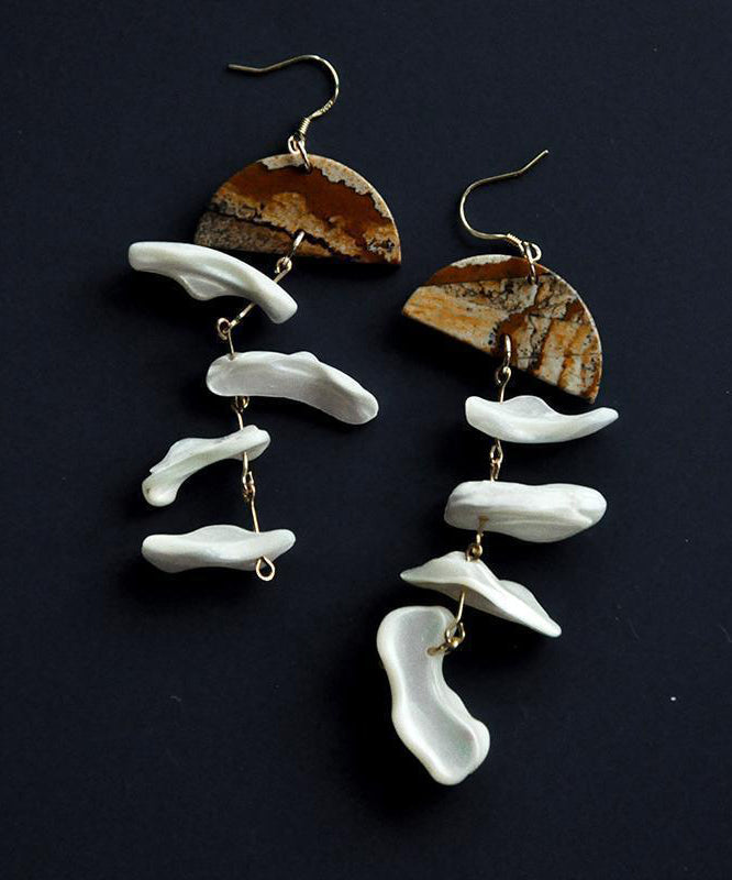 Boucles d'oreilles pendantes rΓ©tro en argent sterling blanc avec pampilles dorΓ©es - Wavlynn