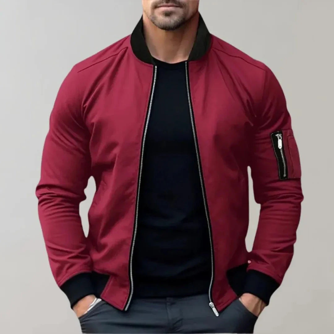 Men's slim fit lightweight bomber jacket full zip breathable SoftTouch polyester outerwear by Waylynn