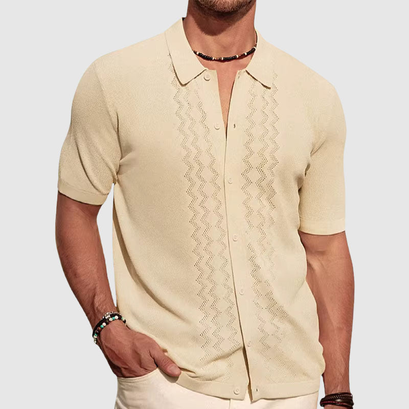 Men's relaxed fit knit shirt short sleeve lightweight breathable button closure casual summer top