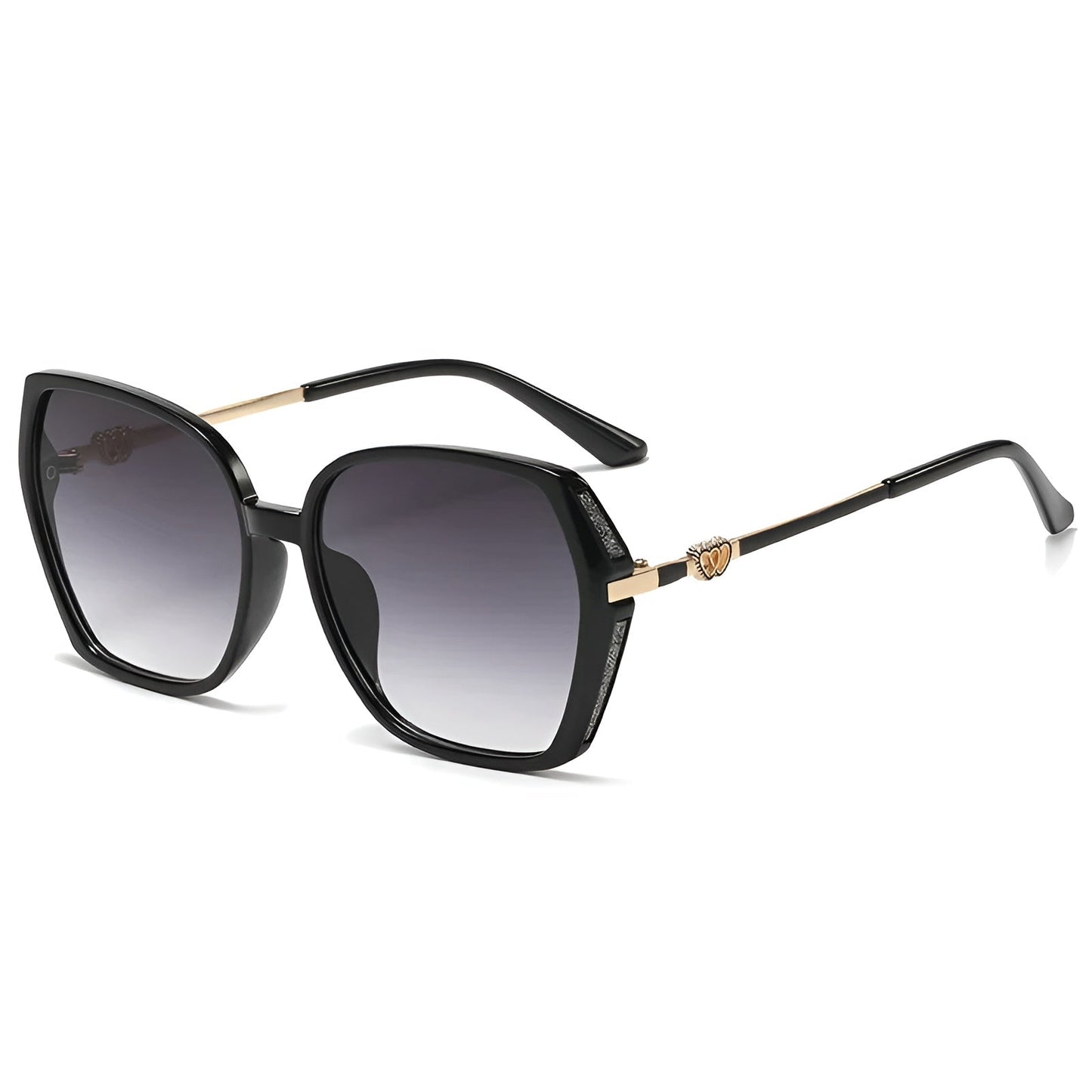 Oversized metal alloy sunglasses with gradient color lens and wide fashion-forward rims