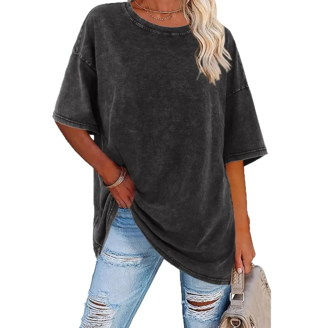 White oversized cotton t-shirt relaxed dropped shoulders casual summer style