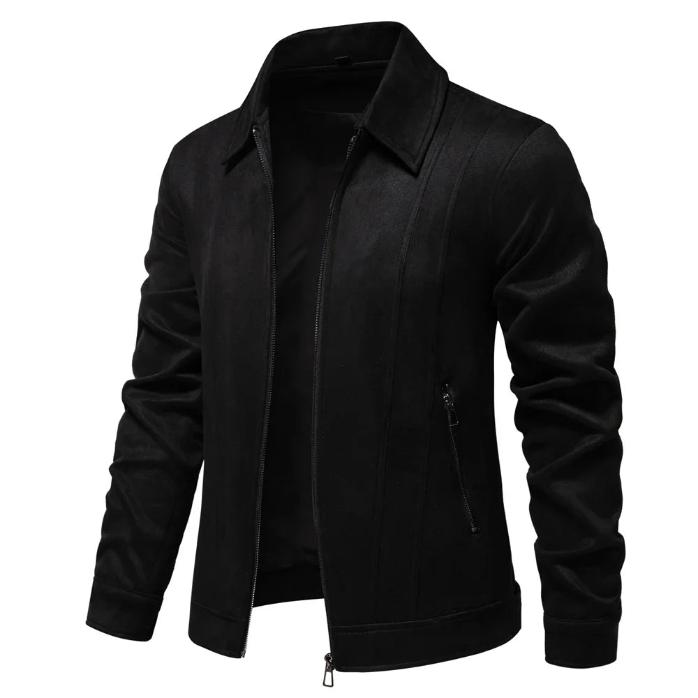 TrendAura Hudson tan suede trucker jacket slim tailored fit with turn-down collar and zippered pockets