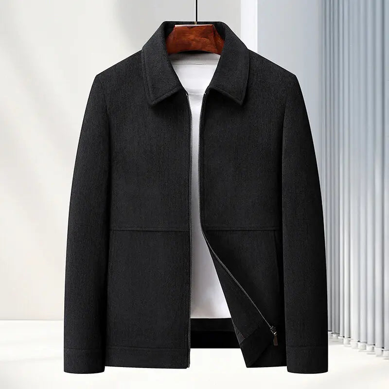 Belmonte mid-length woven jacket in neutral tones, lightweight polyester blend with front zipper closure
