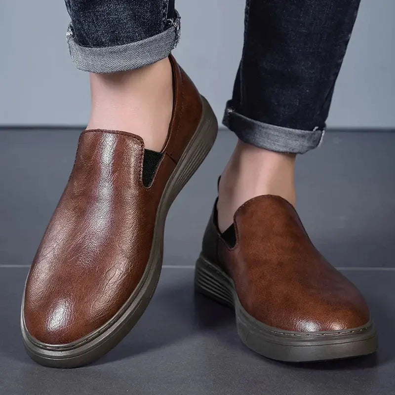 Vaughn Luxe black leather slip-on shoes with Italian craftsmanship and massage insole