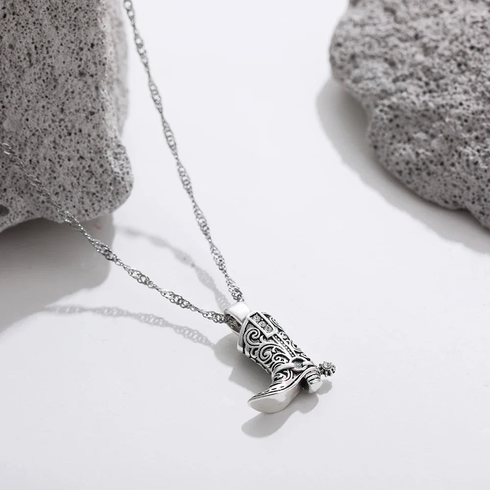 Dainty cowboy boot pendant necklace in gold or silver with non-tarnish finish western charm