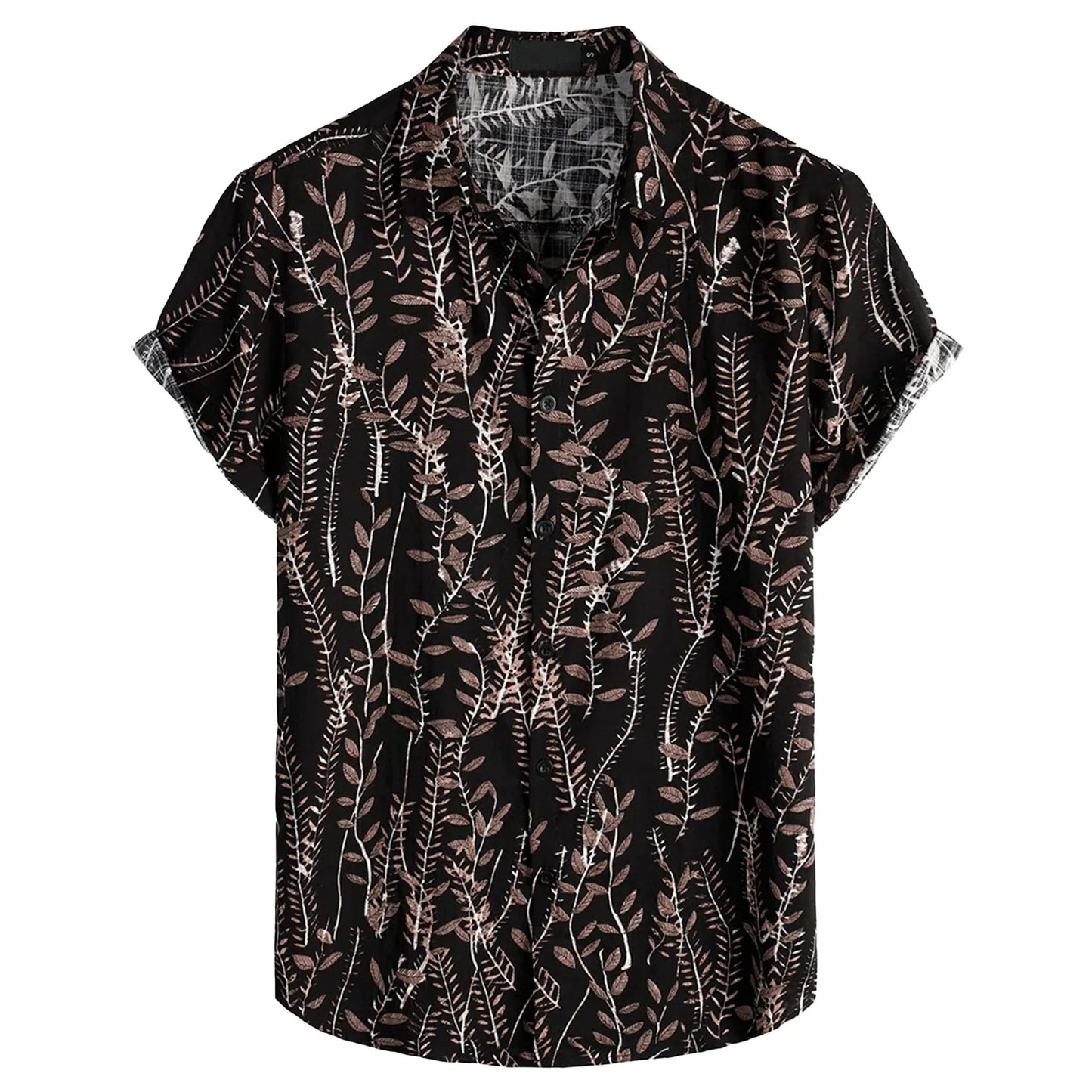 Oversized Hawaiian button-up shirt with bold vibrant prints, turn-down collar, relaxed poly blend fit