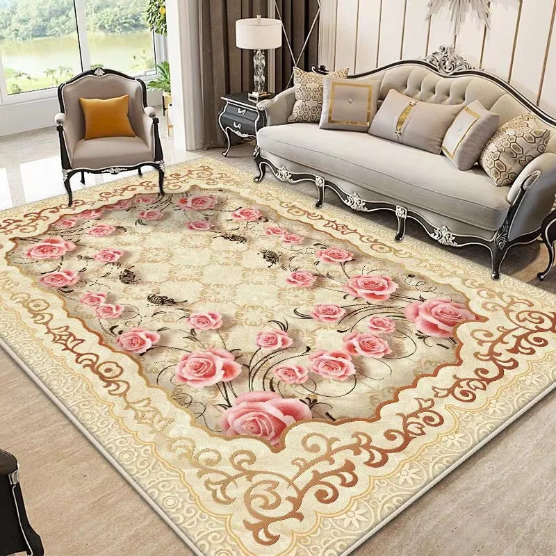 European Style Luxury Carpet Living Room Flower Pattern Decoration Bedroom Large Rugs Sofa Area Non-slip Easy Clean Floor Mat