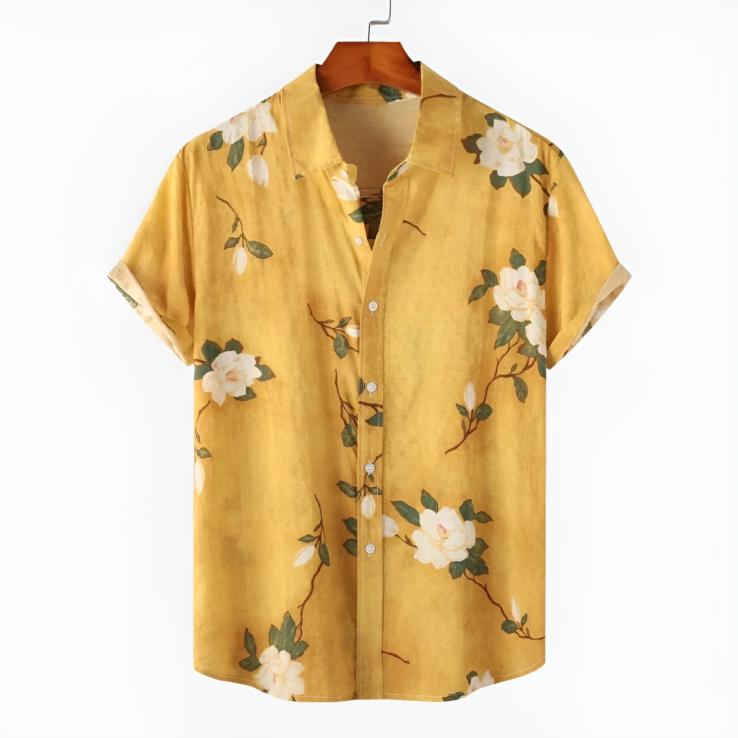 Acosta relaxed fit floral shirt in breathable fabric with classic turn-down collar, short sleeve