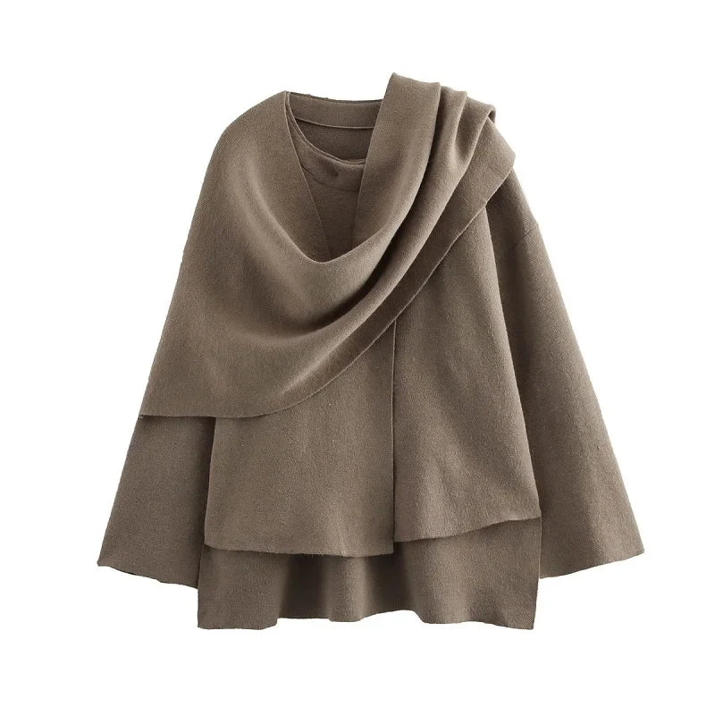 Alaia black oversized asymmetrical winter coat with scarf collar and padded plush fabric