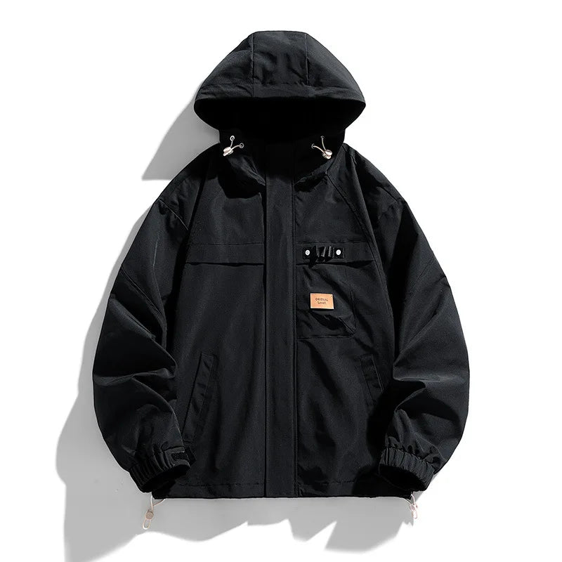 Delta Ridge men's waterproof jacket in sleek colorway with adjustable hood, velcro cuffs, and multi-pocket design