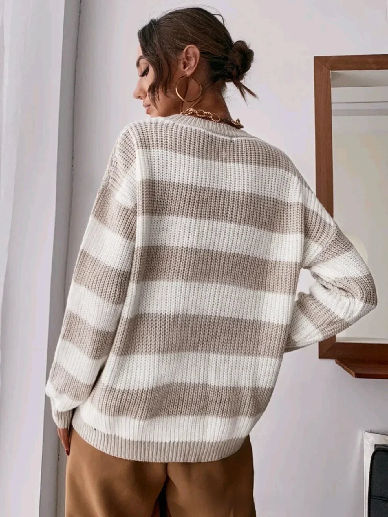 Women's cashmere turtleneck sweater stripe knit cozy winter warmth elegant fit