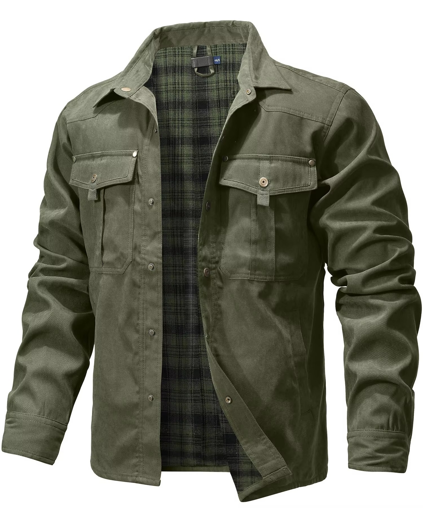 Men's flannel lined Western shirt jacket warm durable snap-button overshirt all season midweight