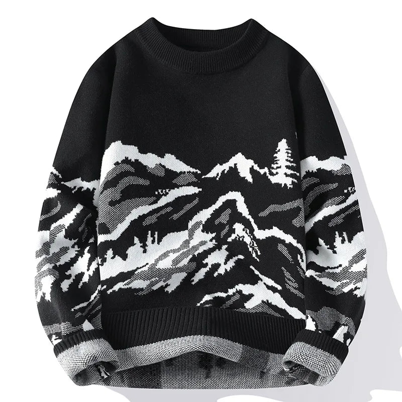 Avalon relaxed-fit artisan knit sweater with vintage retro print and ribbed trim for winter