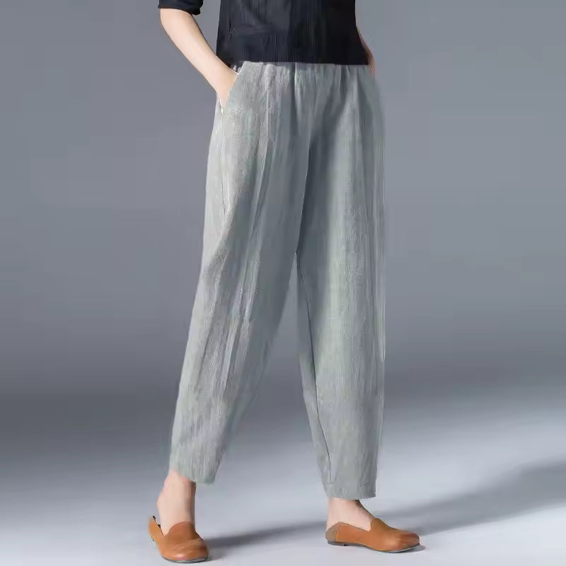 Women's lightweight summer trousers relaxed tapered ankle breezy silhouette casual style