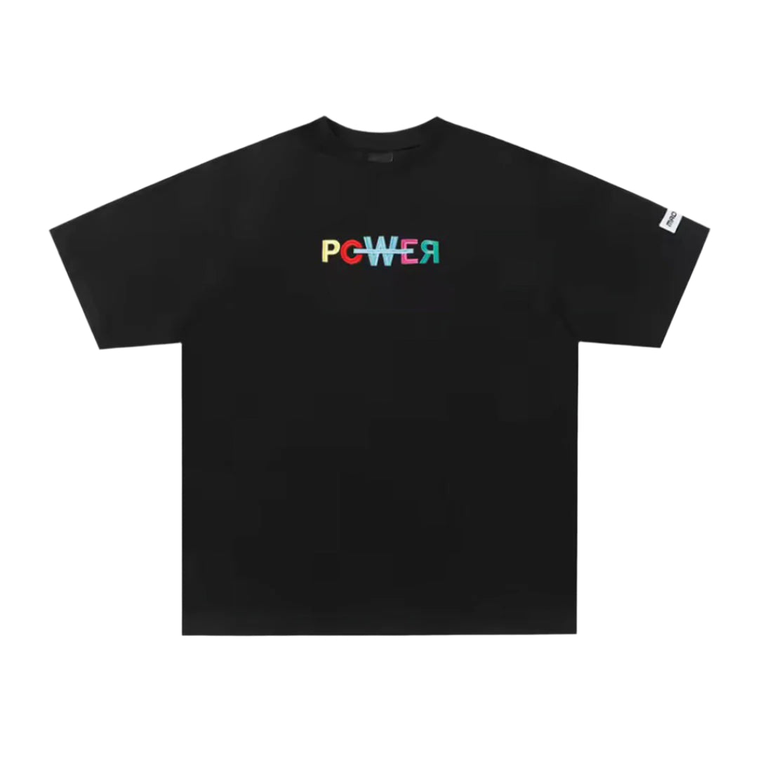 Power white cotton regular fit O-neck t-shirt with intricate embroidery detail
