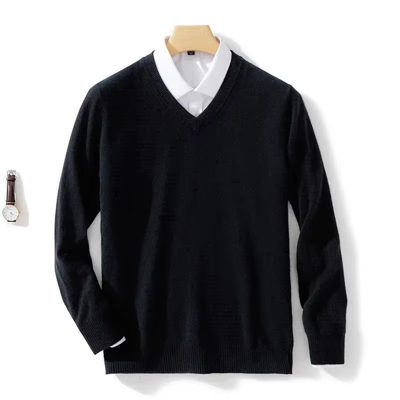 Men's wool blend V-neck knit pullover sweater casual fit warm lightweight winter style up to 5XL