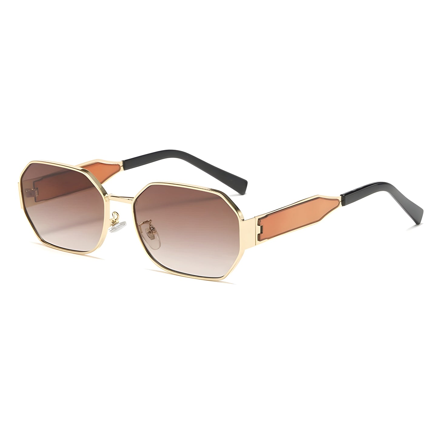 Gold geometric octagon aviator sunglasses with gradient tinted lenses and bold gold alloy frame trim