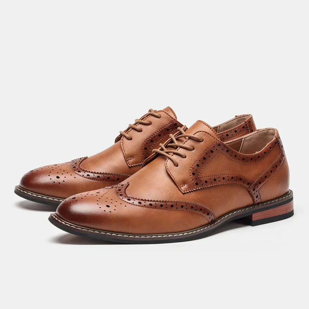 Vittorio De Luca black Oxford brogues burnished finish perforated wingtip detailing men's dress shoes