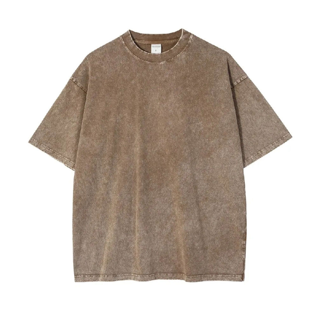Vintage washed distressed oversized white cotton tee drop shoulder loose fit short sleeve