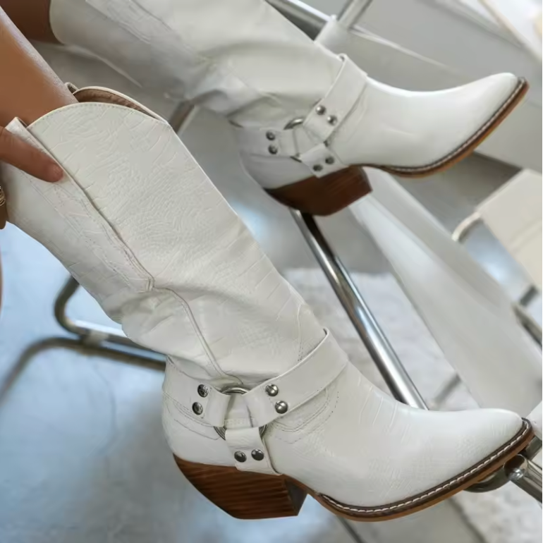 Premium luxury cowboy boots mid-calf Western-inspired silhouette with refined stitching details