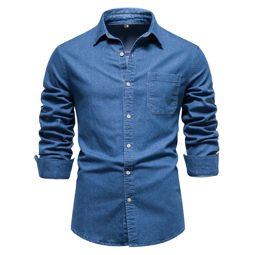 Hunter men's light blue denim button-up shirt with classic wash for casual sophisticated everyday style