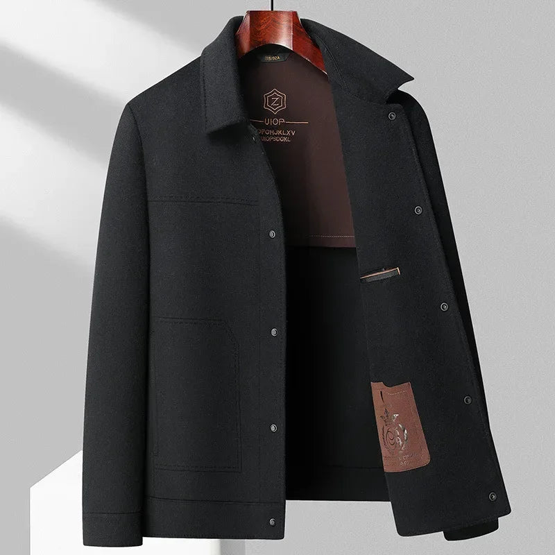 Men's refined wool jacket navy tailored double-sided wool blend boardroom weekend sharp silhouette
