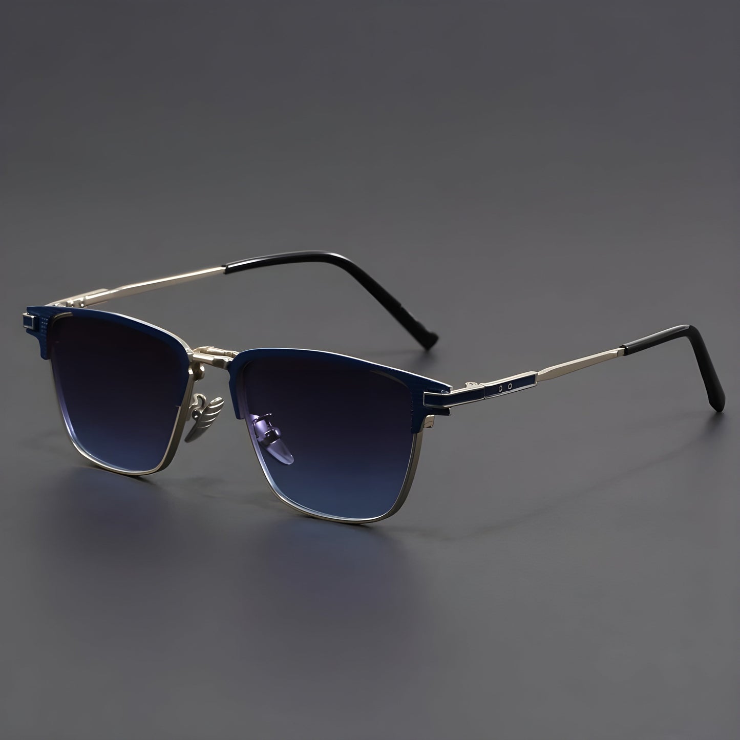 Montes gold titanium half-frame square sunglasses with photochromic polarized lenses black accents