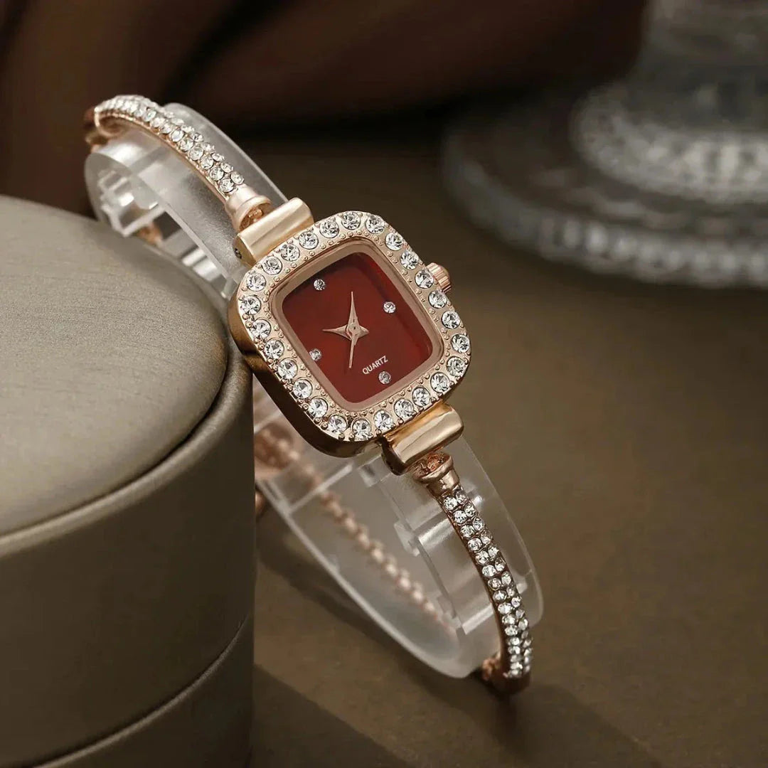 Serene Éclat Crystals Bracelet Watch For Women With Crystal Encrusted Bezel And Elegant Gold Tone Finish Quartz Movement