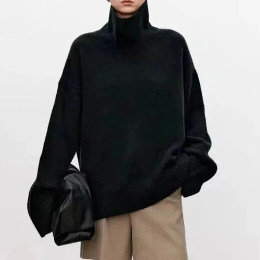 Ivory oversized cashmere high-neck sweater with relaxed silhouette and plush wool-blend softness