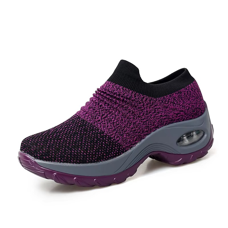 Women's black mesh platform sneakers with breathable knit upper and bold chunky sole