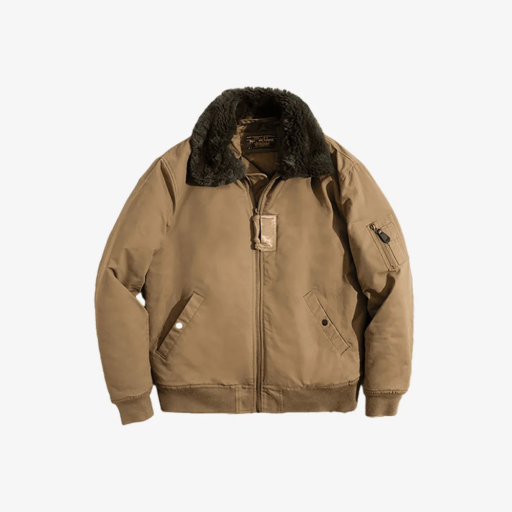 TrendAura B15 retro bomber jacket fleece collar wind-resistant lightweight men's vintage outerwear
