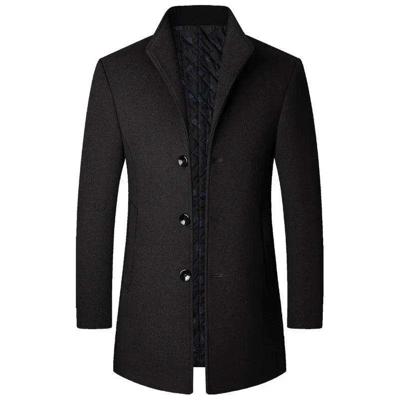 Mason Men's Long Overcoat With Buttons Elegant Tailored Winter Wool Coat By Wavlynn